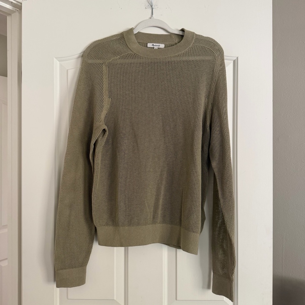 Madewell Olive Green Lightweight Knit Sweater Sheer Mesh Pullover Size S